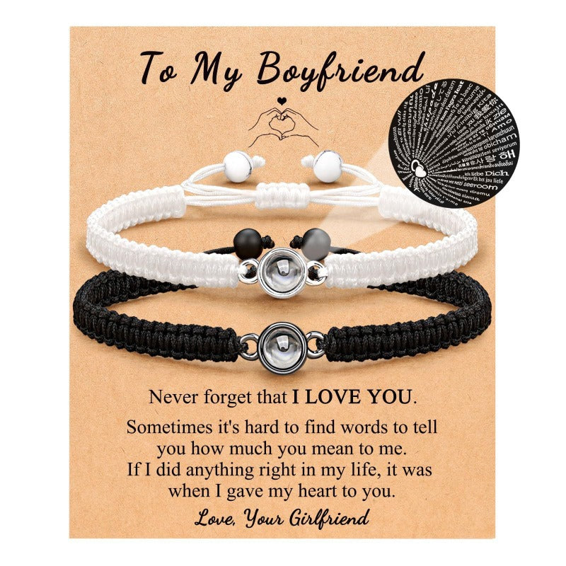 Wholesale 5pcs Couple Bracelet LOVE Projection Stone Black and White Set Heart Bracelets ACC-BT-Shic003