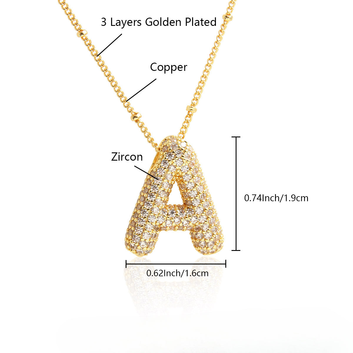 Wholesale Micro Inlaid Zircon Necklace 26 English Letters Balloon Letter Necklace ACC-NE-BaiTian002
