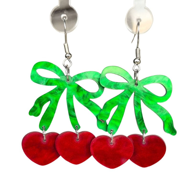 Wholesale Acrylic Valentine's Day Bowknot Cherry Heart Earrings ACC-ES-XueP042