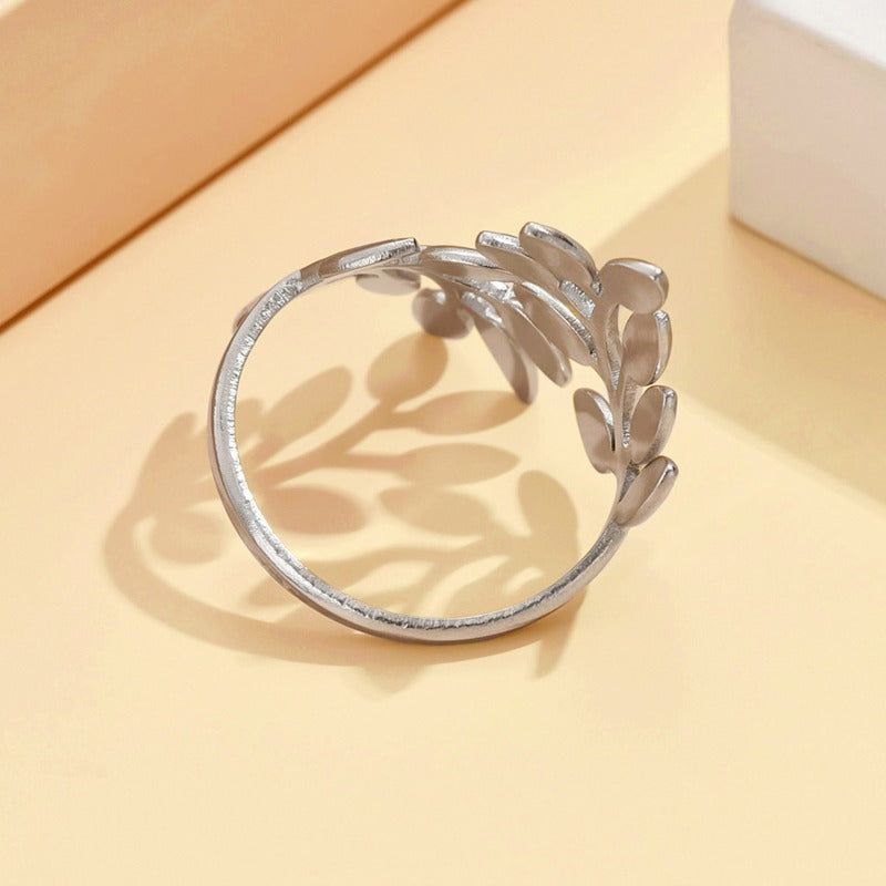 Wholesale Gold Plated Leaf Adjustable Stainless Steel Rings ACC-RS-MiYi001