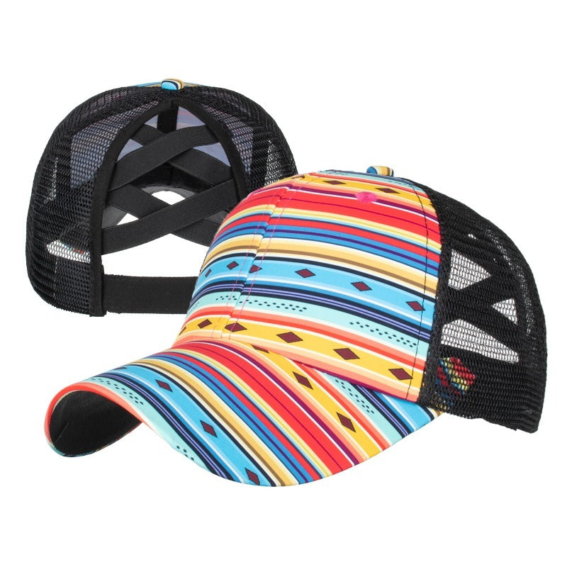 Wholesale Western Style Aztec Cow Print Leopard Mesh Cap Ponytail Cap Baseball Cap Hat ACC-HT-RongZhao005