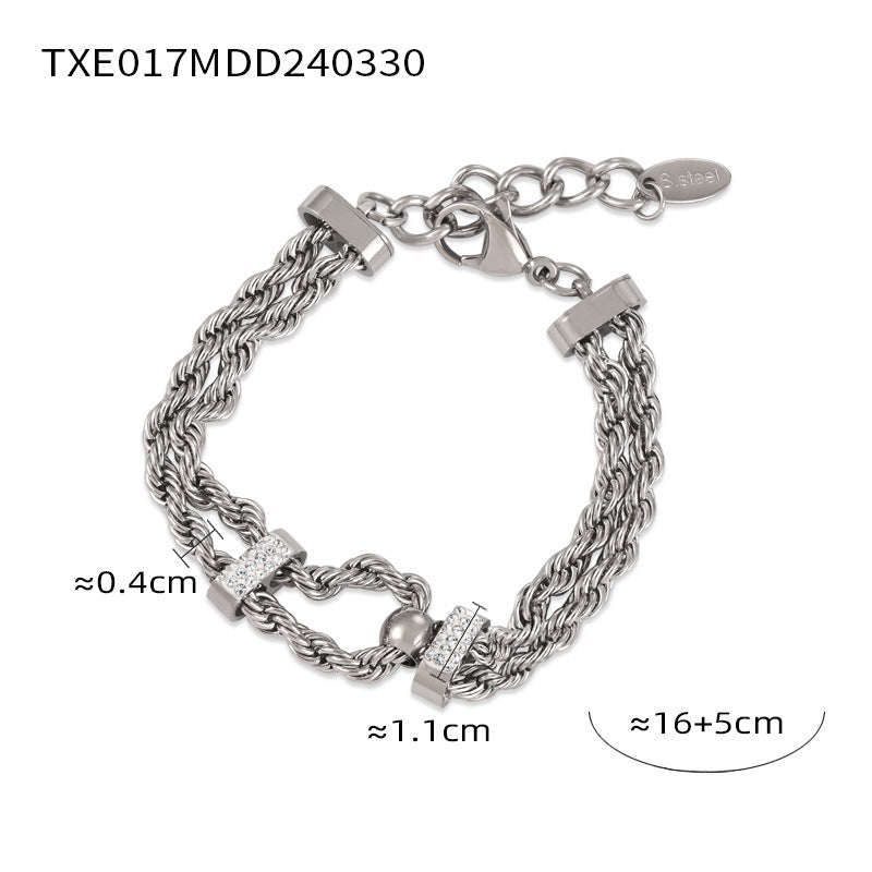 Wholesale Diamond Drip Glaze Geometric Double Layer Twist Chain Titanium Steel Necklaces Jewelry Set ACC-NE-MiLi007