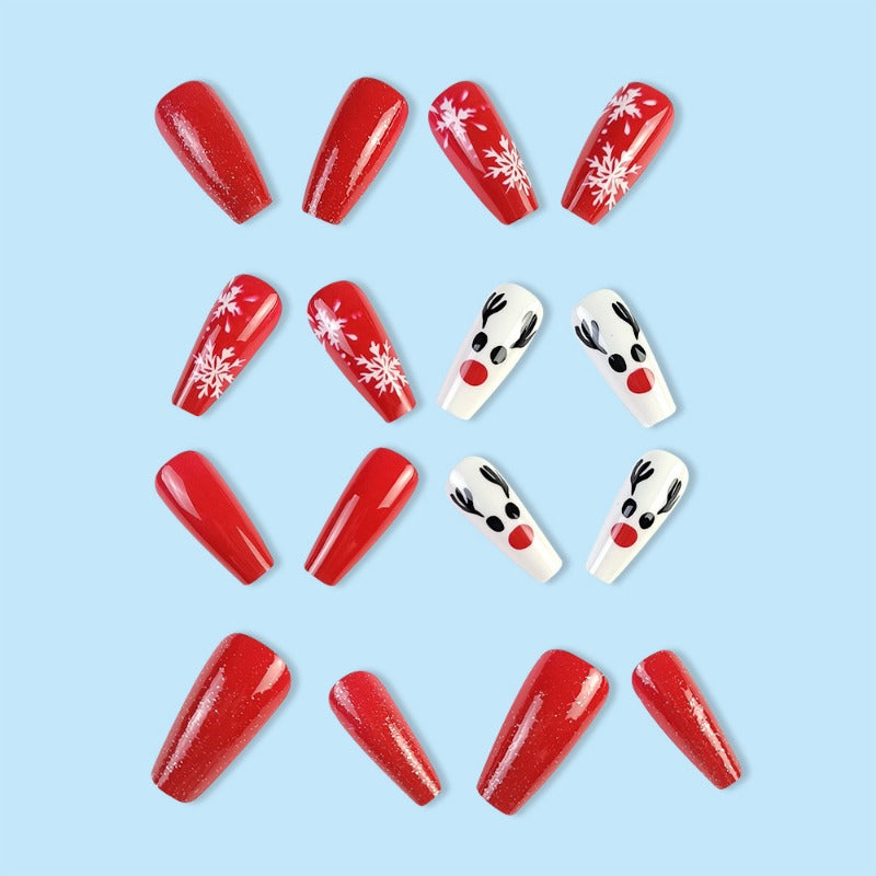 Wholesale 24 Pieces/box Christmas Red and White Snowflake Nails Kits Nail Stickers ACC-NS-QXJ051