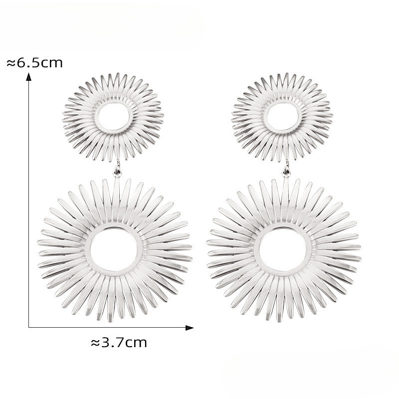 Wholesale Large and Small Ring Hollow Flower Earrings Titanium Steel Plated 18K Gold Exaggerated Earrings ACC-ES-OMK002