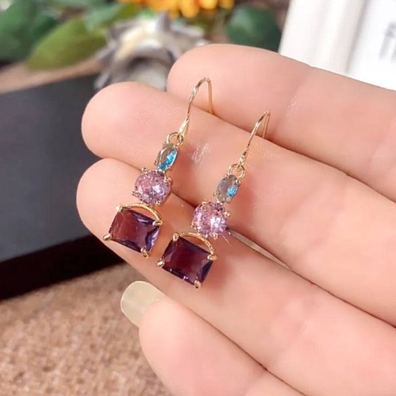 Wholesale Copper Purple Quadrilateral Elegant High-end Earrings ACC-ES-ZhiLing002
