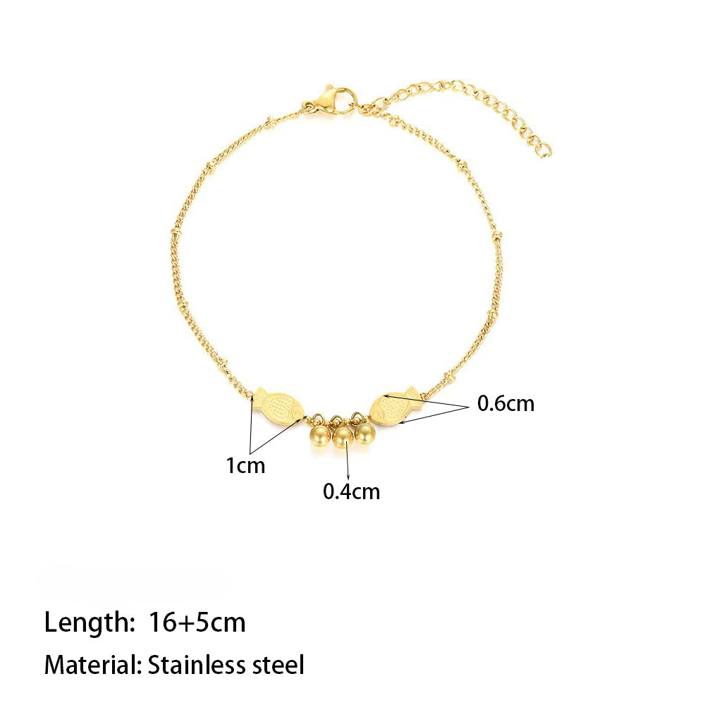Wholesale Round Bead Pendant Small Fish Titanium Steel Anklets ACC-AS-Qiyun003