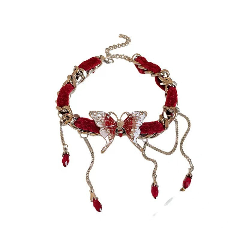 Wholesale Red Velvet Butterfly Tassel Necklace ACC-NE-Niqi001