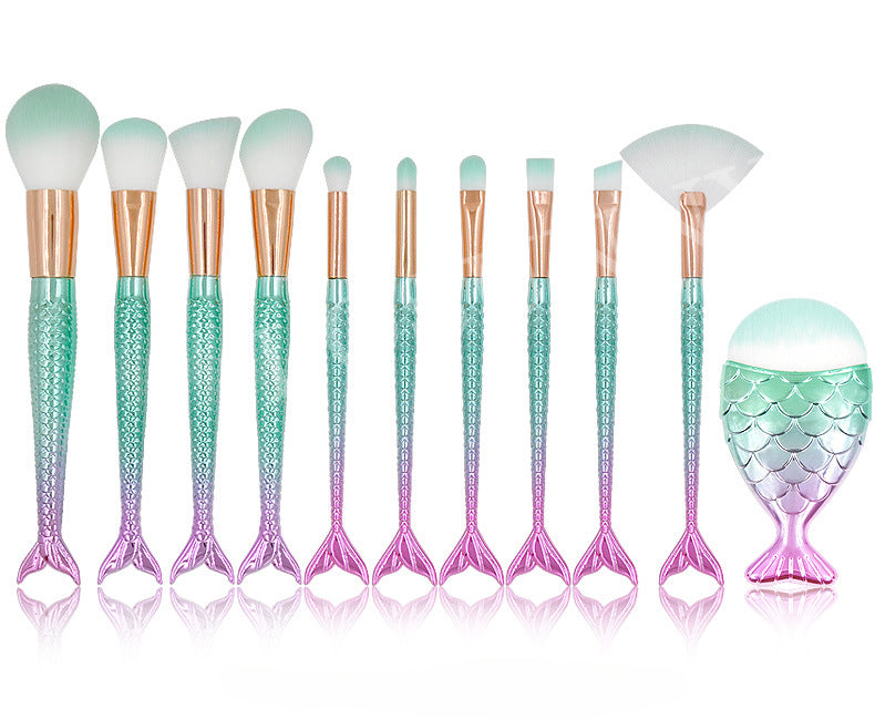 Wholesale 11 Pieces/set Mermaid Tail Eye Makeup Brush Set Eyebrow Brush Eye Shadow Brush Makeup Tools ACC-MB-LXY009