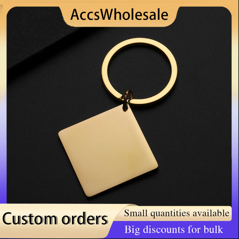 Custom Keychain with Laser Engraved Text or Logo - Multi-color Square Tag Engraved Metal Keychain