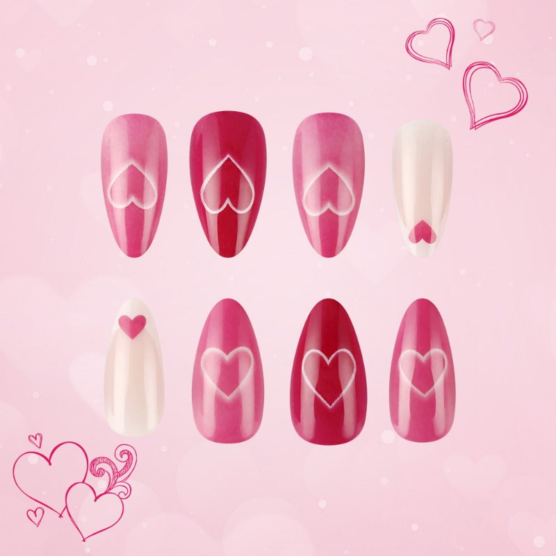 Wholesale 24 Pieces/box Valentine's Day Glossy Pink Love Nails Kits Nail Stickers ACC-NS-MiKe033