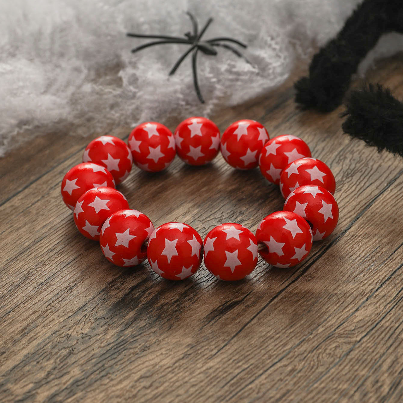 Wholesale Simple Five-pointed Star Polka Dot Printed Wood Beads Bracelet ACC-BT-JunJie014