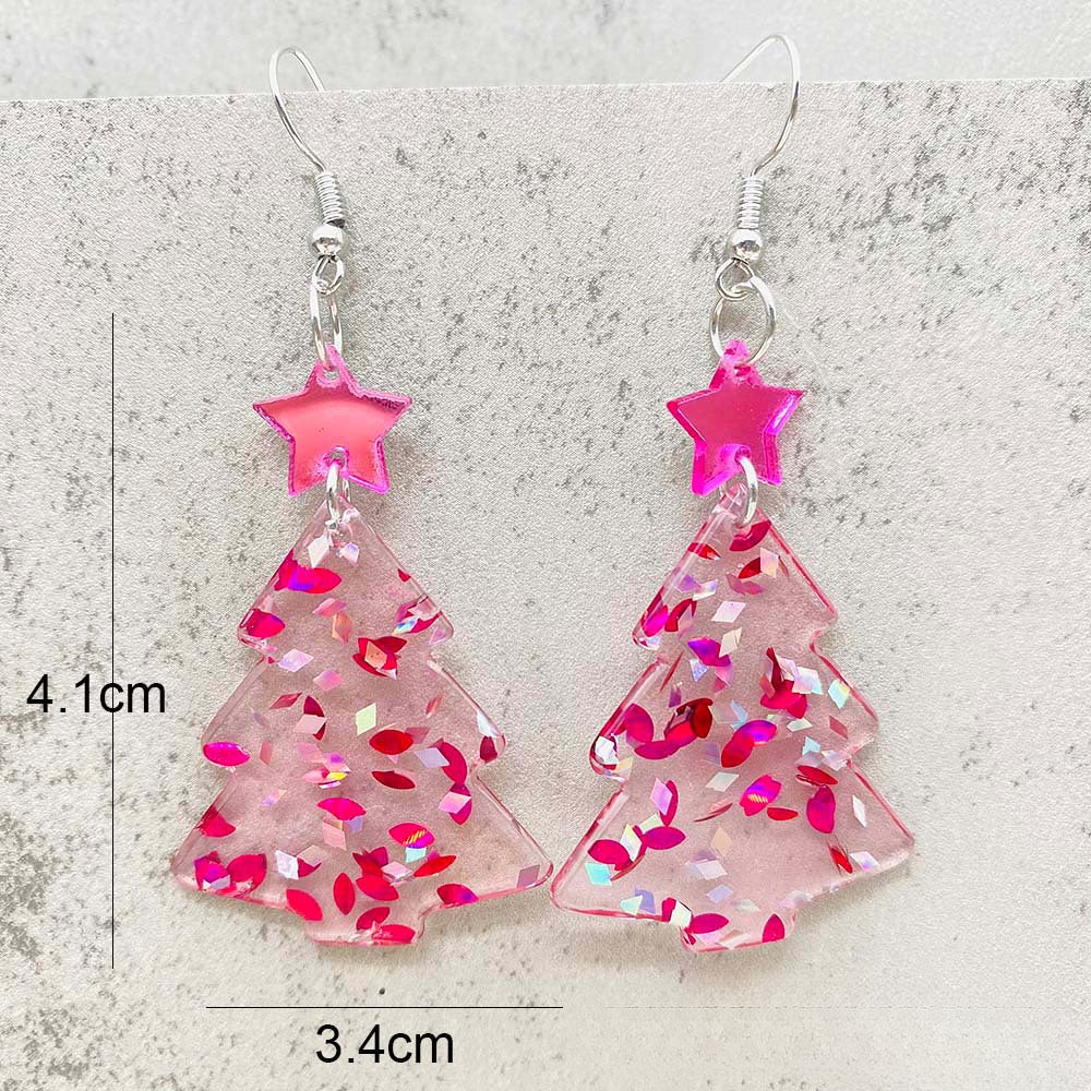 Wholesale Christmas Pink Christmas Tree Five-pointed Star Acrylic Earrings ACC-ES-ChenY071