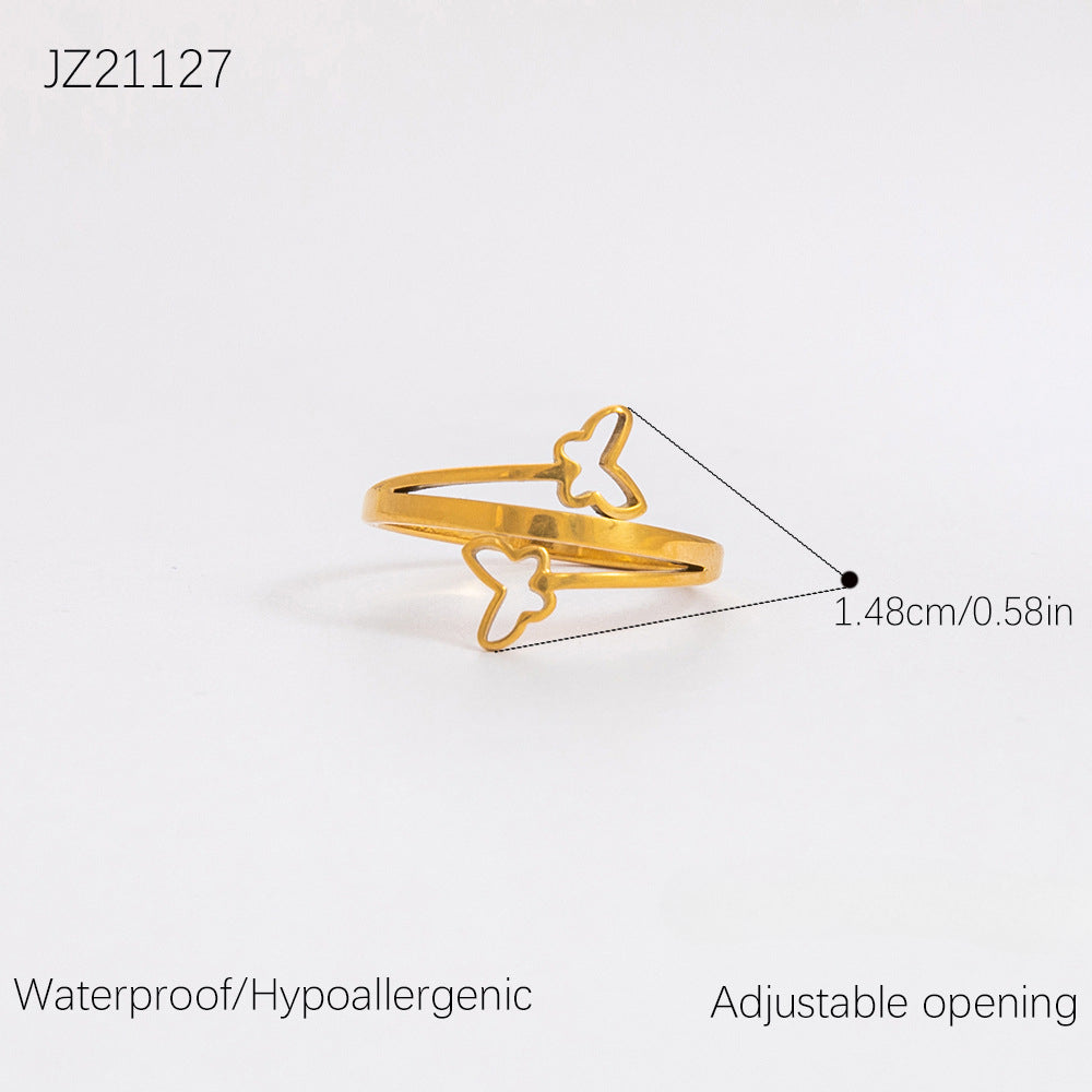 Wholesale Stainless Steel Irregular Wheat Ear Flower Opening 18K Gold Plated Rings ACC-RS-YuHui003