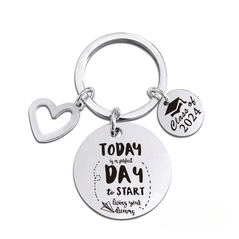 Wholesale 2024 Graduation Season Gift Love Pendant Round Plate Stainless Steel Keychain ACC-KC-Ganggu009