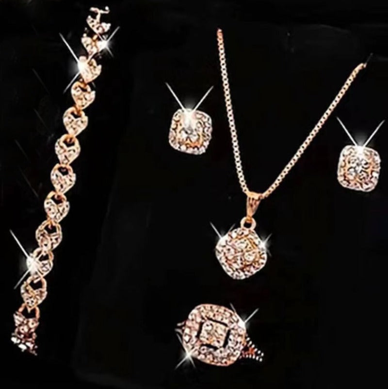 Wholesale Engagement Ring Earrings Rings Earrings Necklace Bracelet Four Piece Set ACC-NE-AnHe007