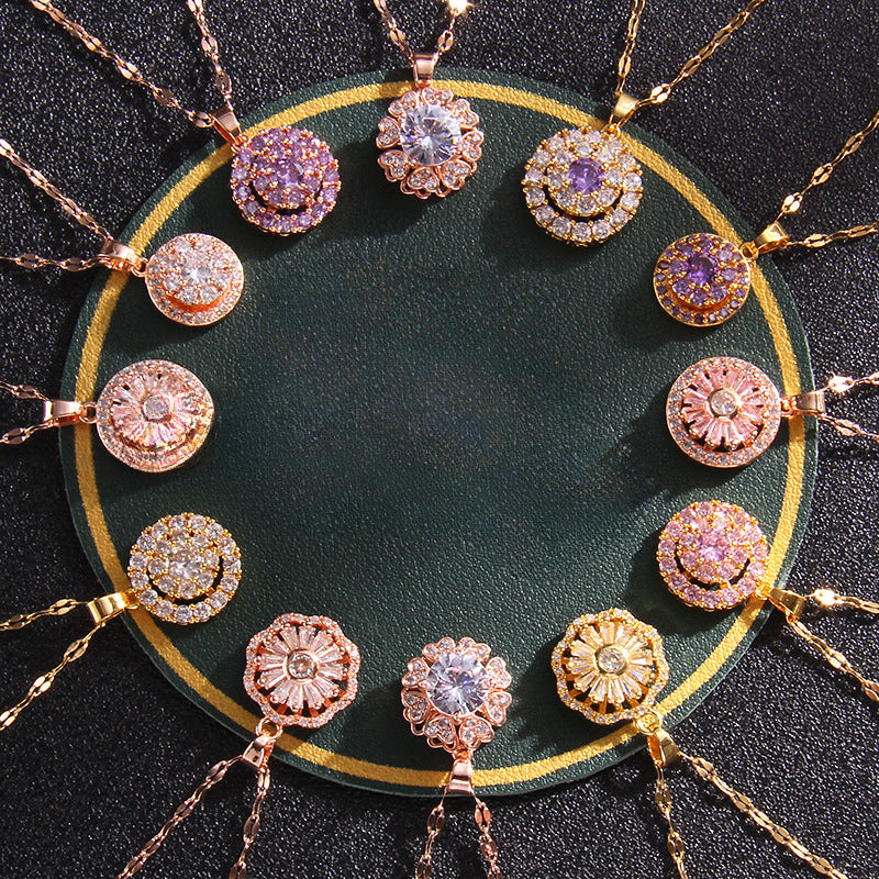 Wholesale Zircon Rotating Four Leaf Clover Flower Pendant Titanium Steel Necklace ACC-NE-Rongc006