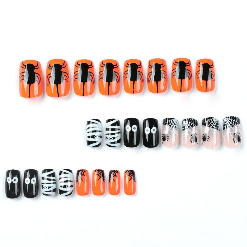 Wholesale 24 Pieces/box Halloween Spider Press-on Nails Kits Nail Stickers ACC-NS-LeFan103