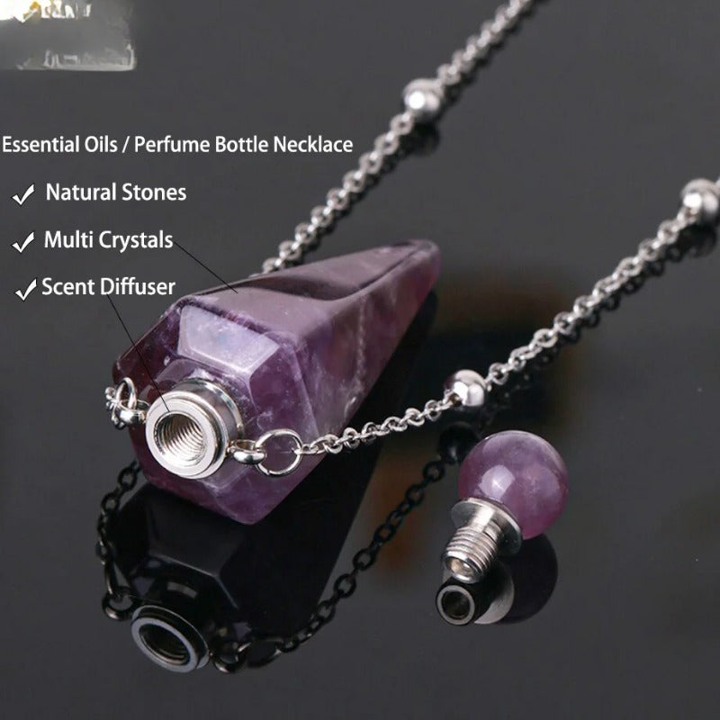 Wholesale Natural Stone Crystal Stone Hexagonal Column Perfume Bottle Necklace ACC-NE-HuaiShe002