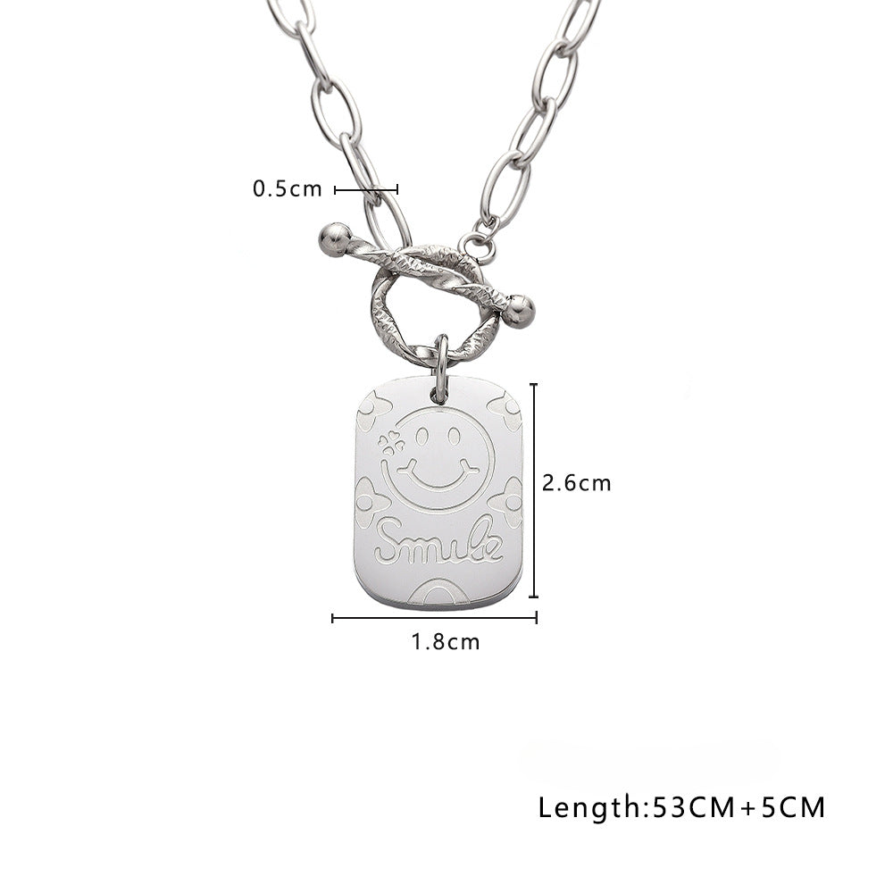 Wholesale Square Smiley Face Pendant OT Clasp Titanium Steel Necklace Long Necklaces ACC-NE-DaLang004