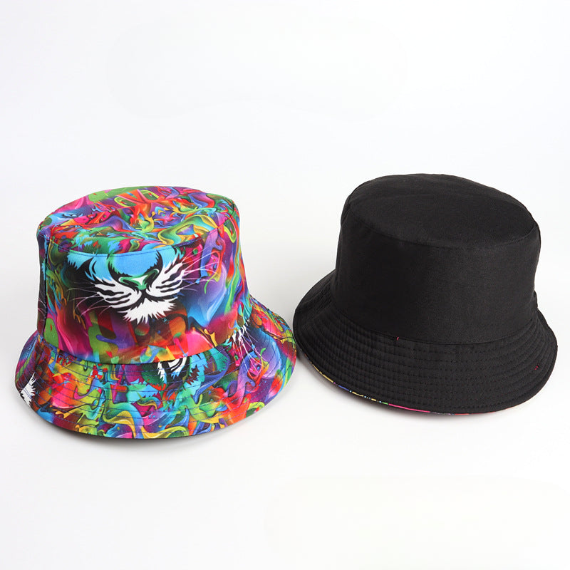 Wholesale Painted Print Bucket Hat Tiger Head Double Sided ACC-HT-LueLan012