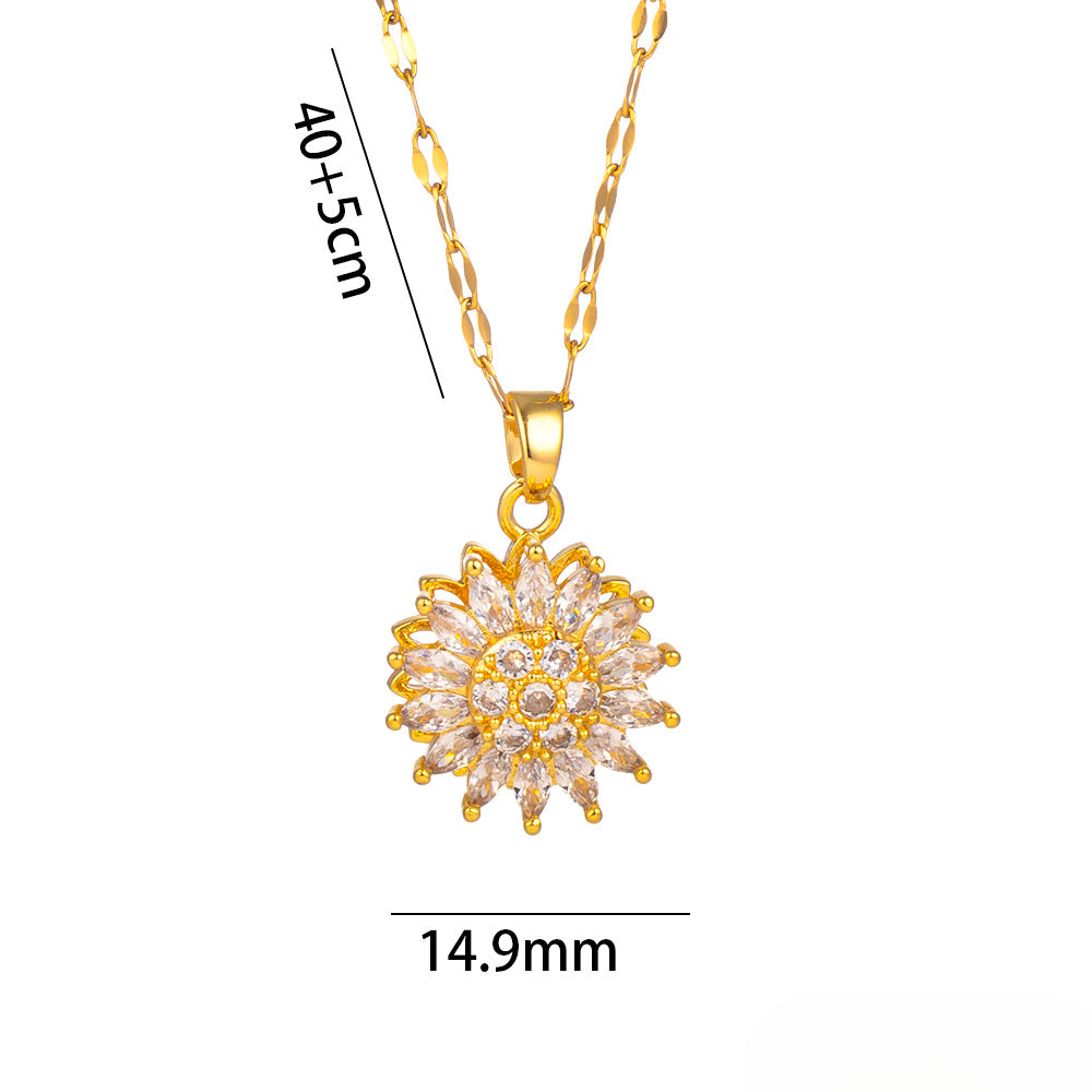 Wholesale Sunflower Titanium Steel Necklace Full of Diamonds Small Daisy Clavicle Chain ACC-NE-Kucai004