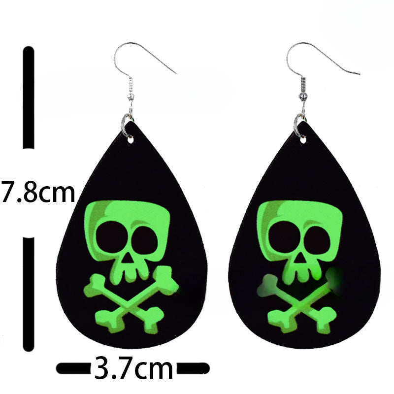 Wholesale Halloween Pumpkin Skull Fluorescent Green Luminous Leather Earrings ACC-ES-ChenY039