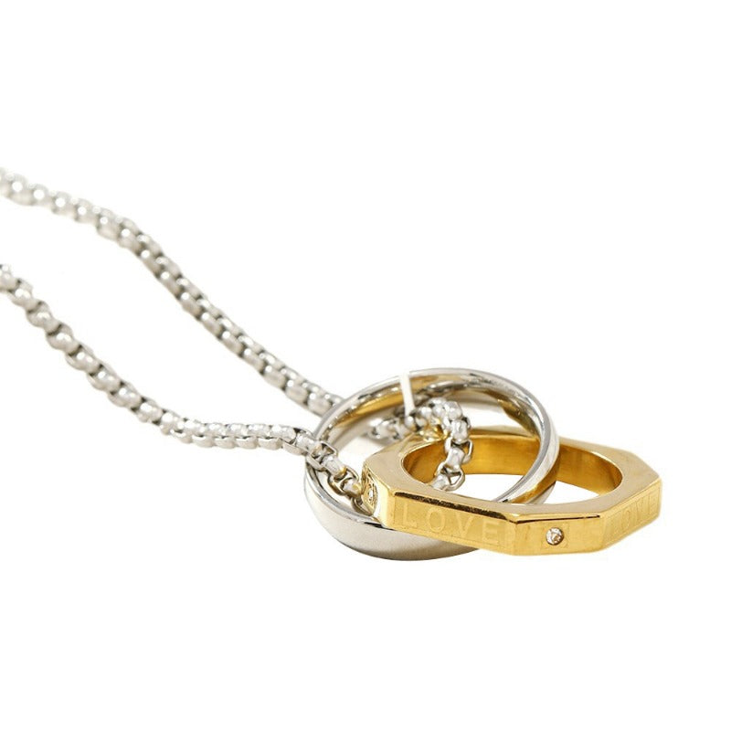 Wholesale Love Letter Double Ring Pendant Sweater Chain Stainless Steel Necklaces ACC-NE-WangG006