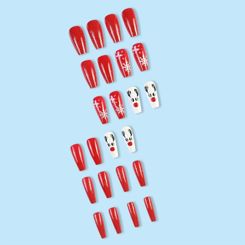 Wholesale 24 Pieces/box Christmas Red and White Snowflake Nails Kits Nail Stickers ACC-NS-QXJ051