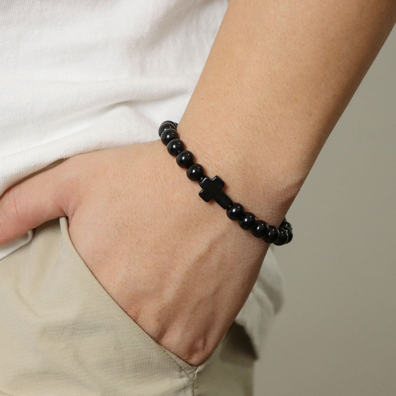 Wholesale Natural Stone Men's Green Malachite Cross Bracelet ACC-BT-YinYi005