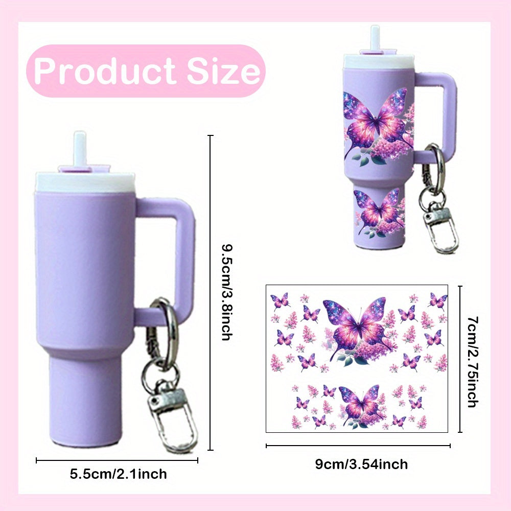 16pcs Butterfly UV DTF Cup Wraps Rub on Transfer Stickers for Mini Tumbler Cup Keychains Accessories DIY Gift Cup Sticker Gift