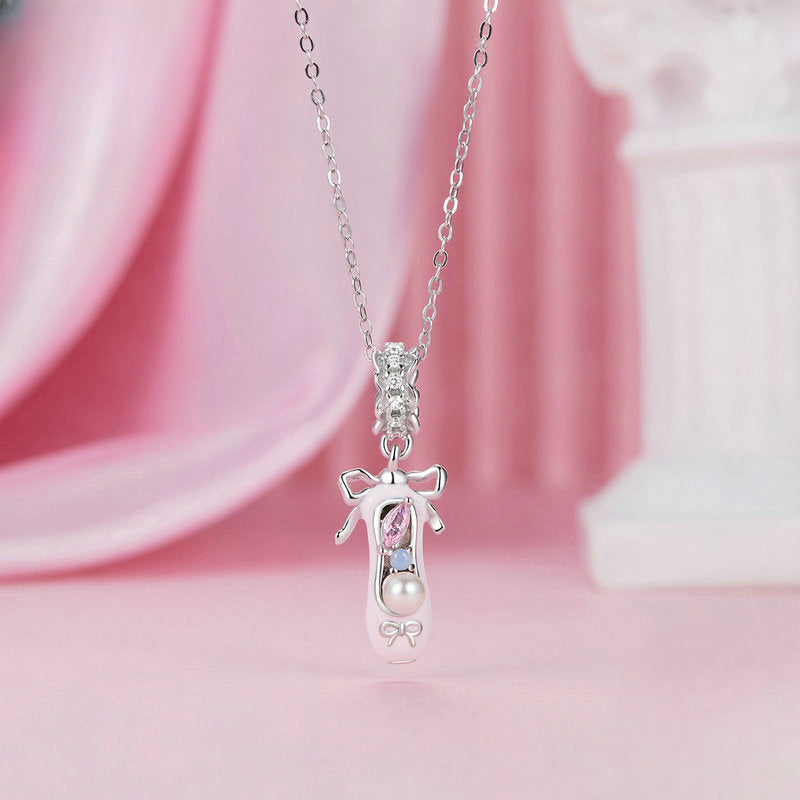 Wholesale Pink Sweet Ballet Shoes DIY Pendant Accessories S925 Sterling Silver Bracelet Beads Charms ACC-CHS-YinZhiyun002