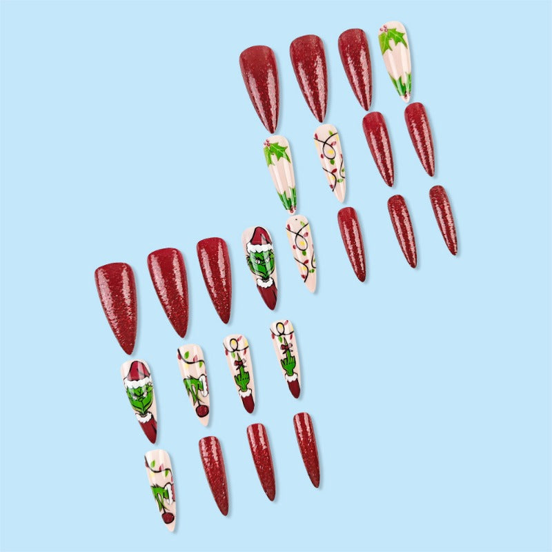 Wholesale 24 Pieces/box Christmas Cartoon Green Nails Kits Nail Stickers ACCVIP-NS-QXJ001