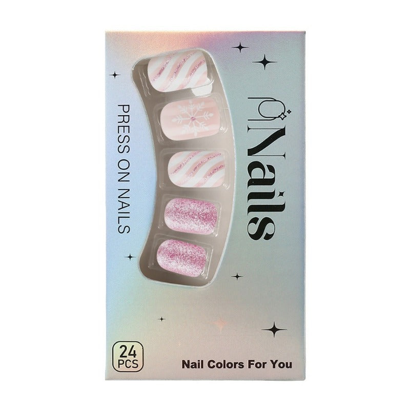 Wholesale 24 Pieces/box Christmas Glitter White Edge Nails Kits Nail Stickers ACC-NS-MiKe002