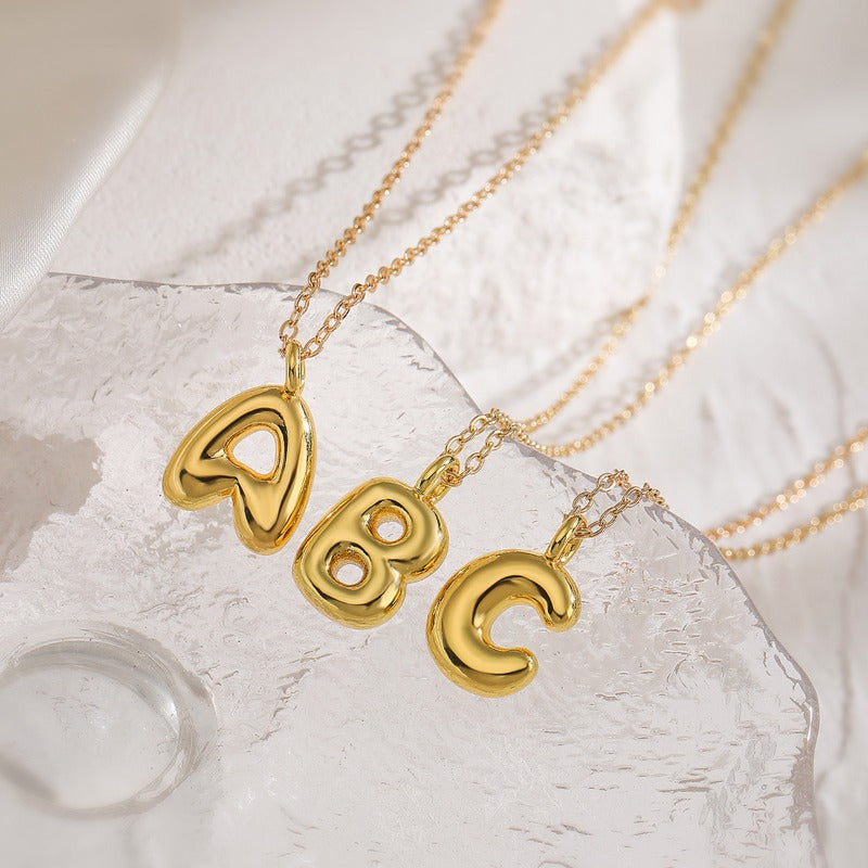 Wholesale Copper Plated Real Gold 26 English Letters Pendant Necklace ACC-NE-AG010