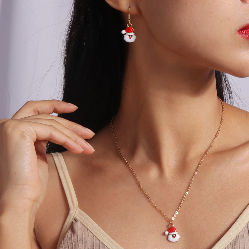 Wholesale Santa Claus Elk Cane Christmas Tree Snowman Necklaces Earrings Set ACC-NE-YueSen005