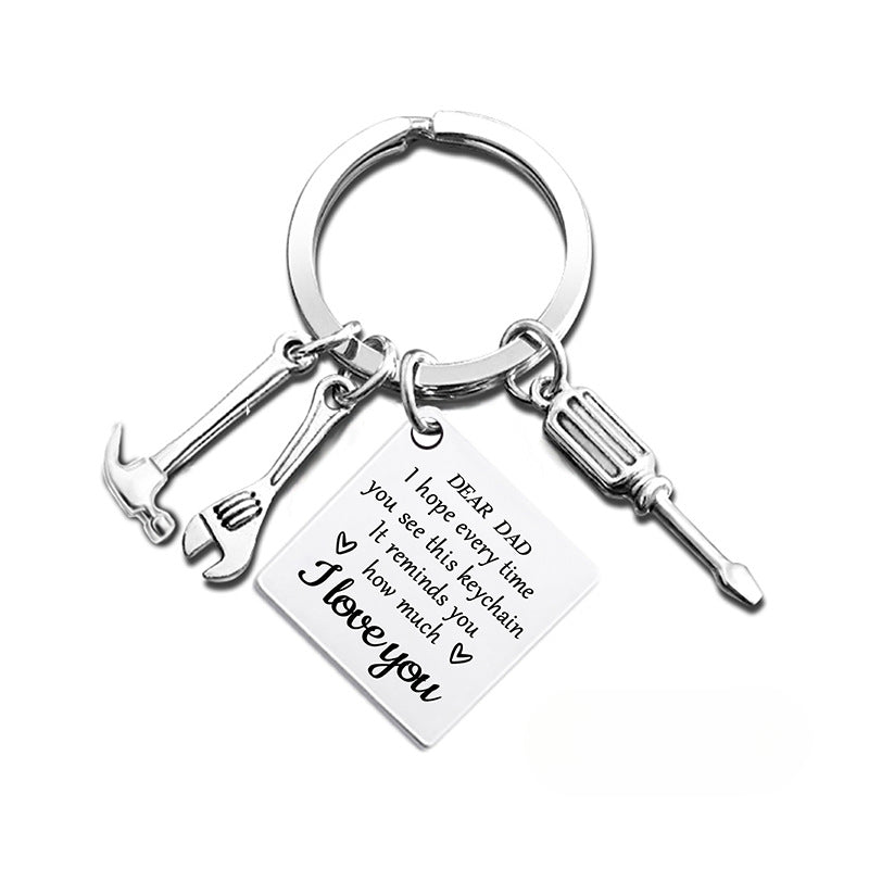 Wholesale Father's Day Hammer Wrench Square Hanging Tag Festival Gift Metal Keychain ACC-KC-Ganggu014