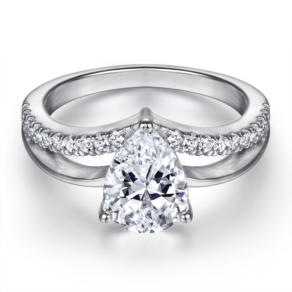Wholesale  s925 sterling silver inlaid drop-shaped diamond ring