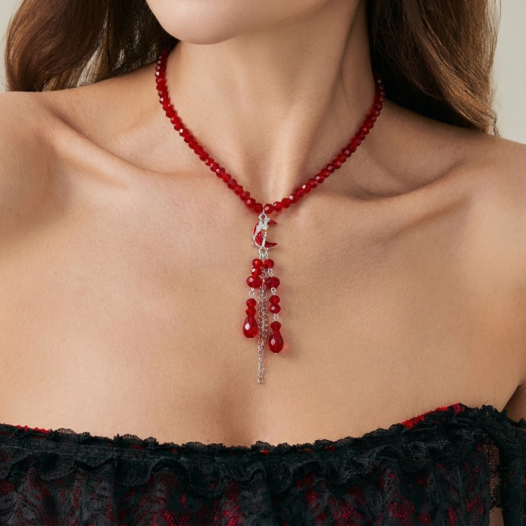 Wholesale  Vampire Blood Drop Tassel Choker Necklace,  Zinc Alloy with Crystal Pendant,  Chic Fashion Accessory