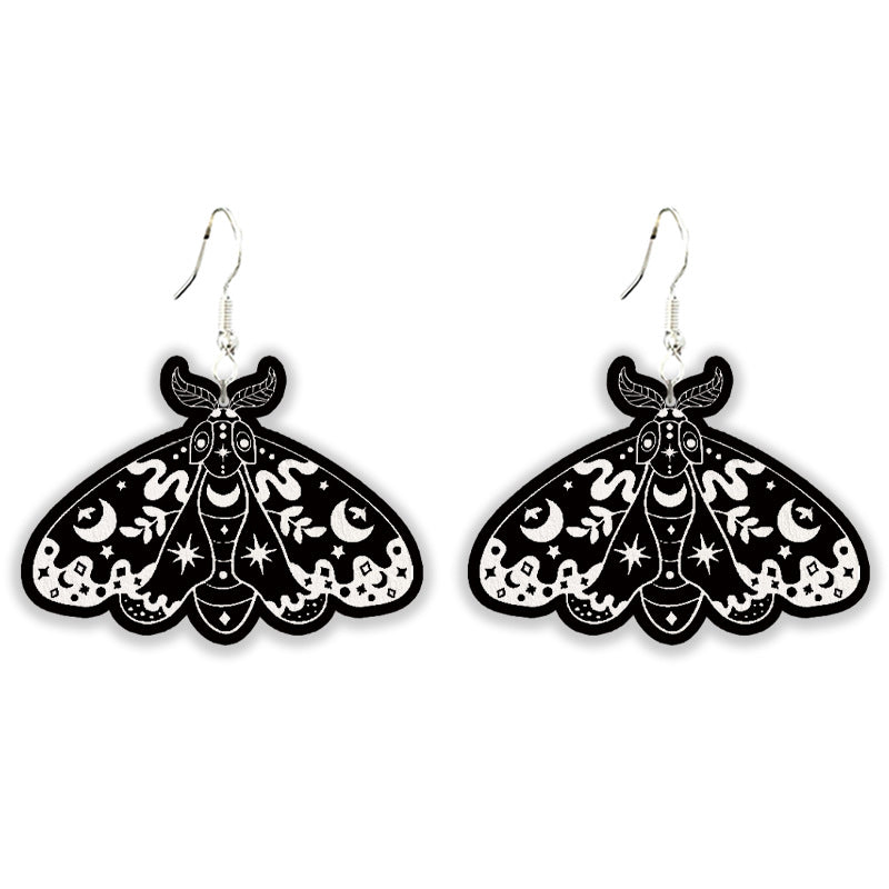 Wholesale 2 pairs/pack  Halloween Gothic Style Dark Moth Crow Black Cat Moon Wooden Skull Mushroom Earrings