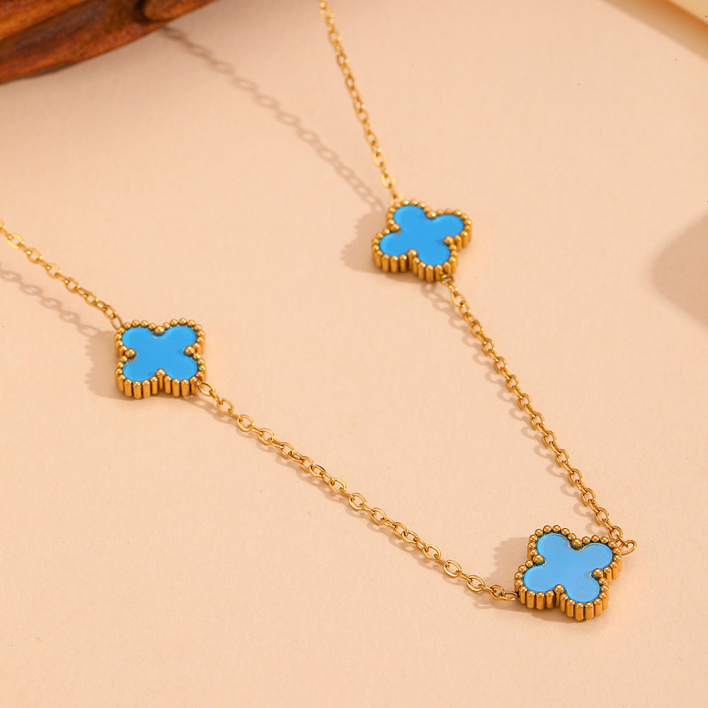 Wholesale Fashion stainless steel three four-leaf flower jewelry new titanium steel does not fade small flower jewelry suit