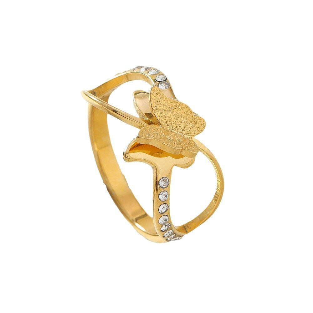 Wholesale Micro Diamond Stainless Steel Ring Double Layer Frosted Cross Butterfly Rings ACC-RS-WangG006