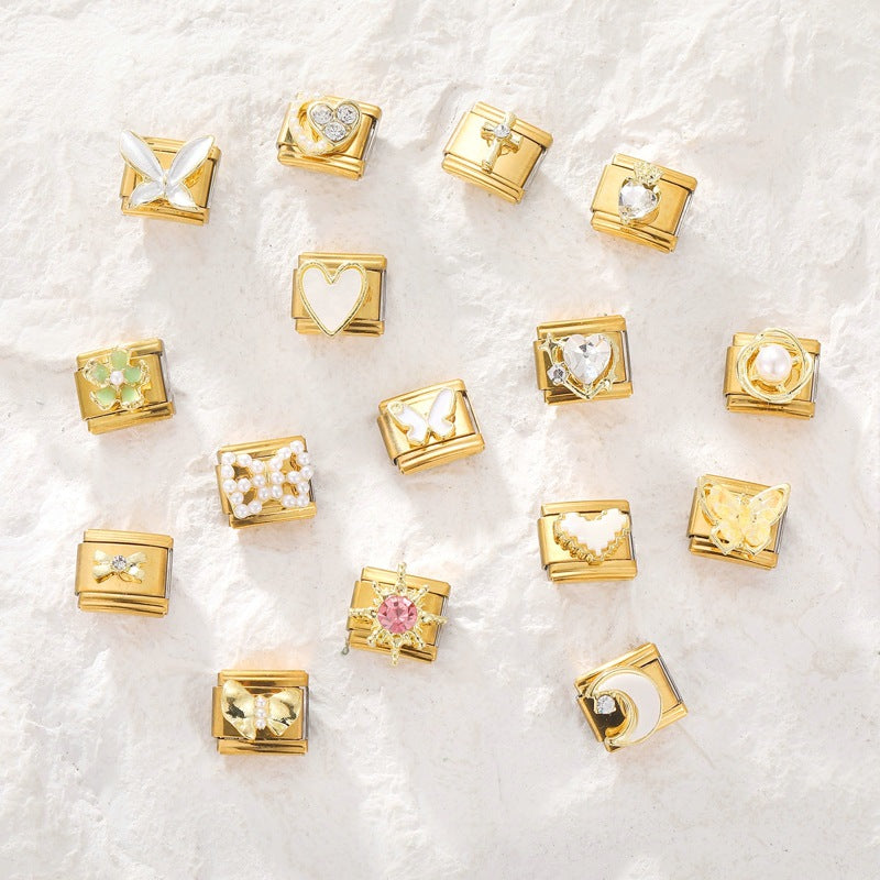 Wholesale Italian Beaded Bracelet 9mm DIY Splicing Removable Butterfly Pearl Stainless Steel Combinable Bracelet