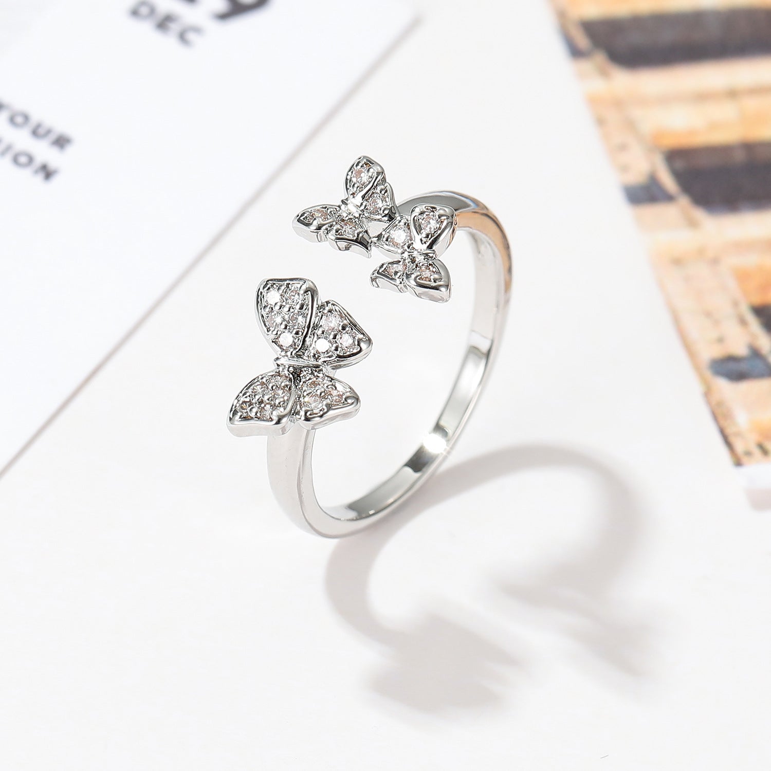 Wholesale Zircon Elegant Butterfly Ring  Adjustable Opening Ring