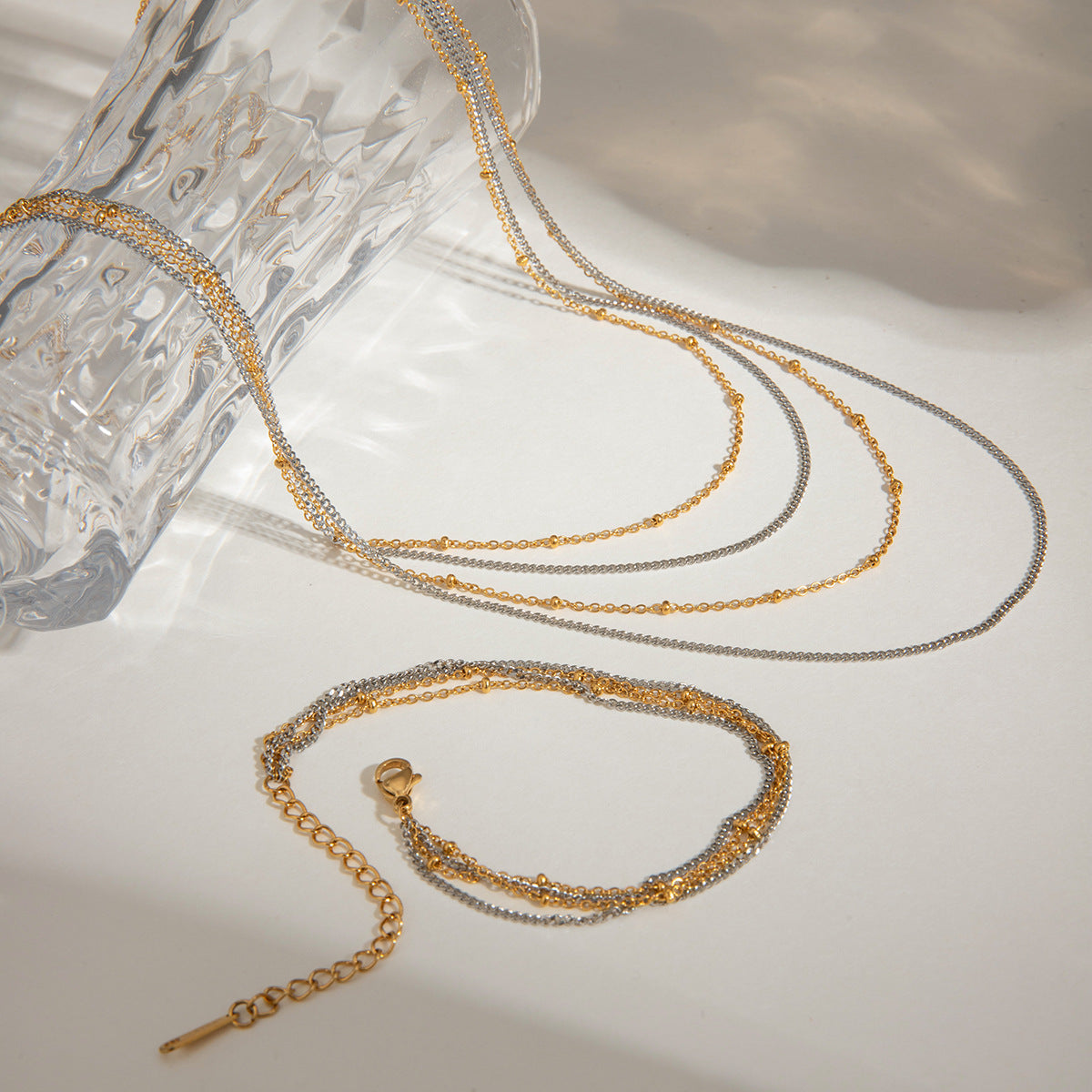 Wholesale  18k gold stainless steel gold and silver color matching multi-layer chain necklaces