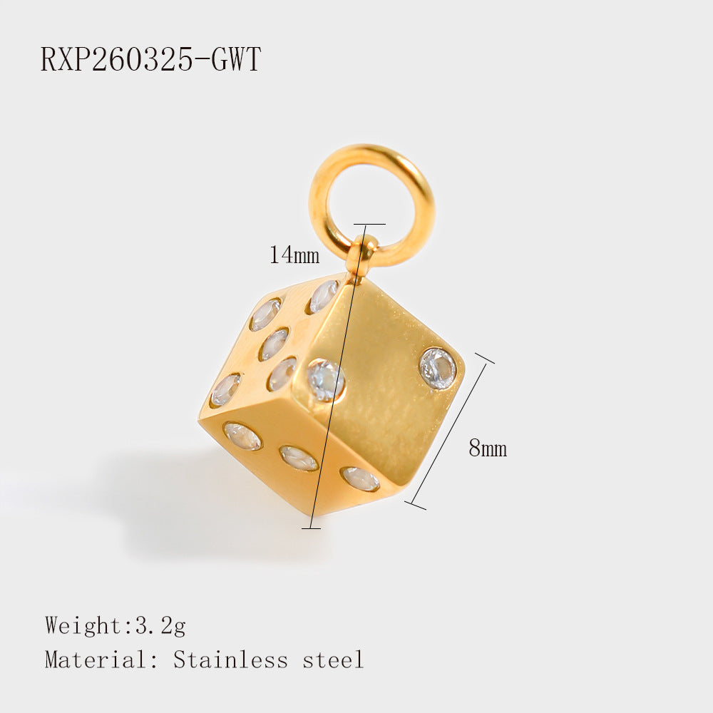 Wholesale Stainless Steel Lucky Dice Four-Leaf Clover Pendant - Gold Electroplated DIY Fashion Accessory