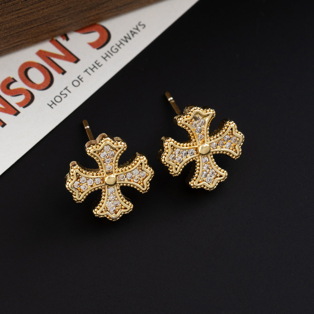 Wholesale Fashion Cross Earrings For Women Gold Plated Zircon Stud Earrings Trendy Jewelry Accessory Gift Resale