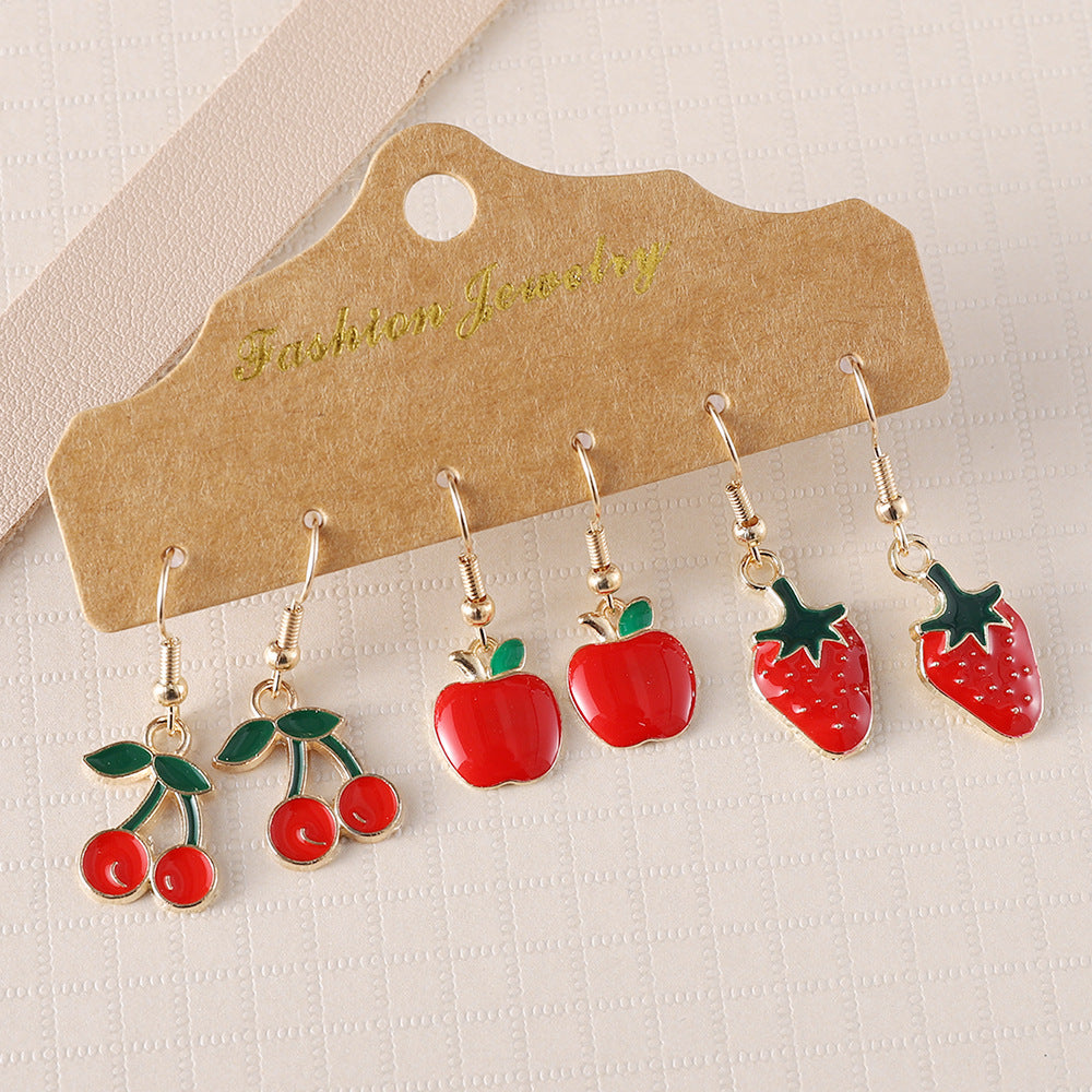 Wholesale Cherry Apple Strawberry Fruit Pendant Oil Drop Earring Set