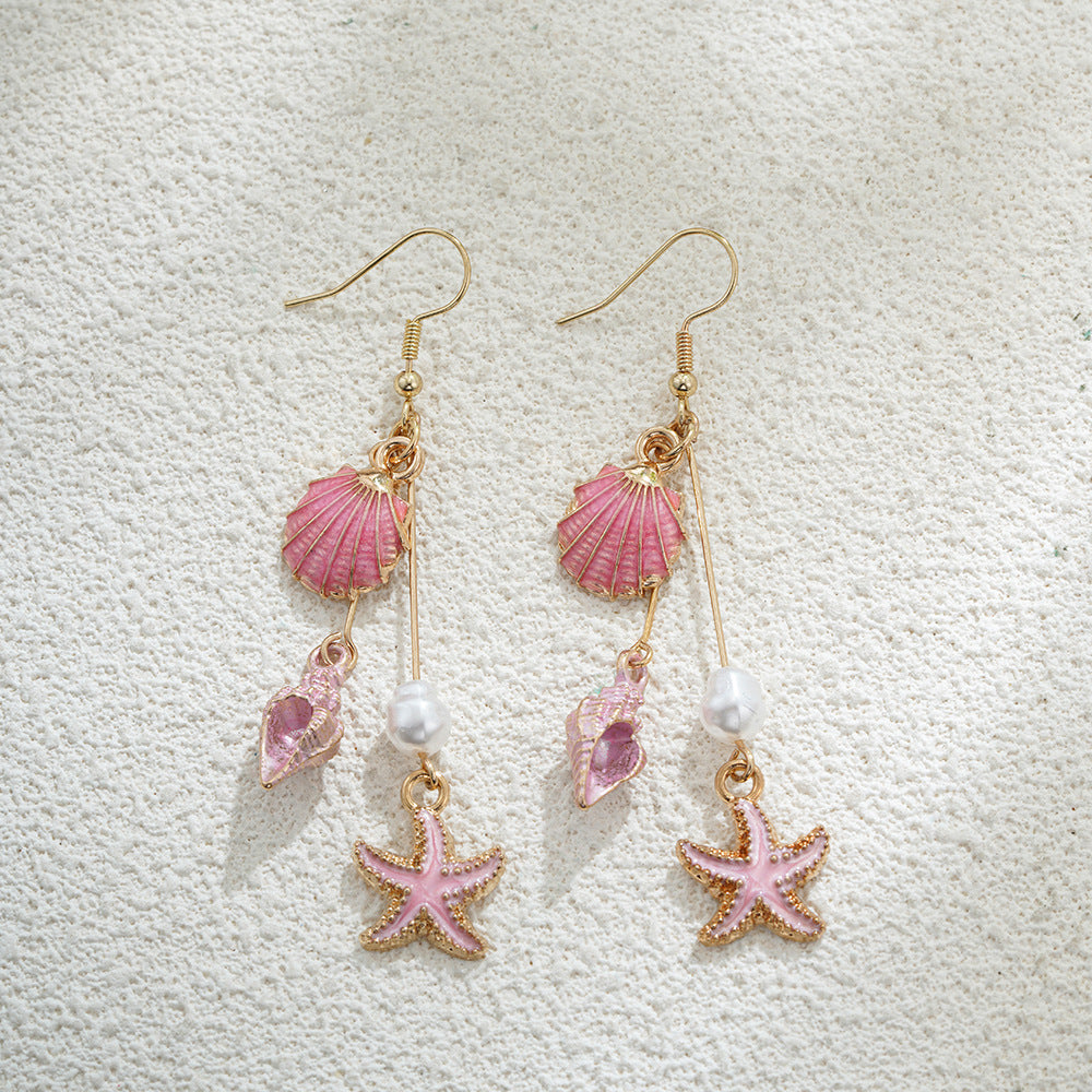 Wholesale 14K Gold Pearl Colored Shell Earrings Starfish Ear Hooks