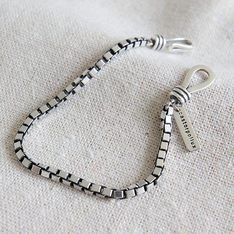 Wholesale Electroplated Zinc Alloy Cuban Bracelet Ancient Silver Geometric Square Pendant Unisex Hip Hop Style Jewelry Accessory For Everyday Gift
