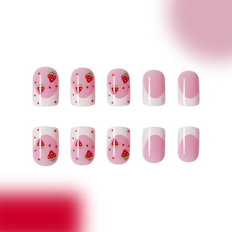 Wholesale 24 Pieces/box Nail Stickers Bow Strawberry Manicure Press-on Nails Kits ACC-NS-GuaiXL012